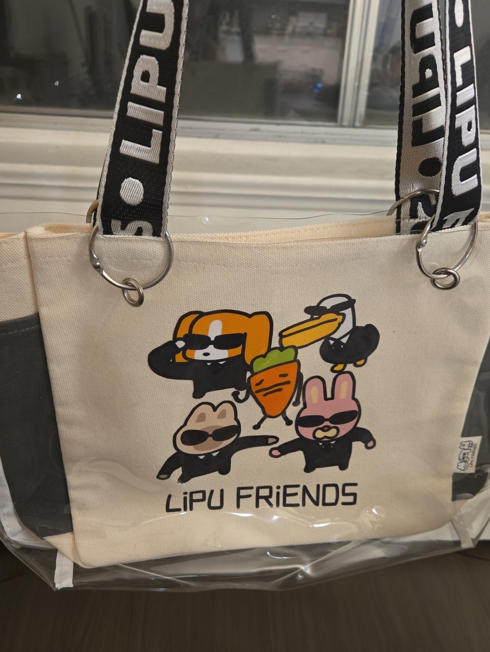 Friends Canvas Tote Bag in Cream with Black Accents